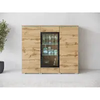 MINIO go for it , Kommode „VEVE“, 120 cm, Vitrine, mit Glasfront, Hochglanzfronten, Wotan Eiche Farbe