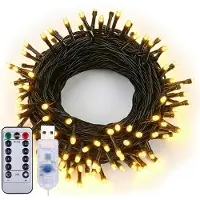 Rosikey 10M 100 LED Lichterkette USB Warmweiß Mit Fernbedienung 8 Modi Timer Einstellbare Helligkeit für Weihnachtsbaum Weihnachten Party Hochzeit Garten Deko