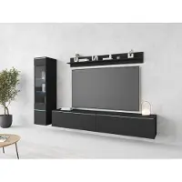 MINIO go for it , Wohnwand, 3-Teilig Set, Veve 1, Hängend oder Stehend, Hochschrank, mit LED-Beleuchtung, Schwarz matt