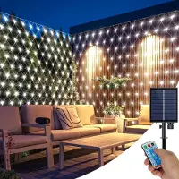Rosikey Solar Lichterkette Außen Outdoor Led Lichternetz, 1.5x1.5M Wasserdichte Lichtervorhang Netzlicht Für Party Garten Büsche Balkon Deko, Weiß