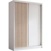 Masseno Schiebetürenschrank LAMELLO 150 cm Kleiderschrank Schlafzimmer Schrank 2-türig mit Lamellen Weiß