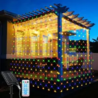 Jayseuw LED Solar Lichternetz 3x2M Bunt Lichterkette Weihnachtsbeleuchtung Lichtervorhang Innen Außen Deko 8 Modi IP44