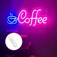 Rosikey Neon Led Licht USB, Neon Schild, Nachtlicht Neonlicht Led Wanddeko für Café Hotel Restaurant Geschäft Geschenk(Kaffee,40x14cm)