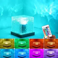 Rosikey RGB LED Nachttischlampe Dimmbar 16 Lichtfarben,Nachtlicht 30 Modi Fernbedienung Dynamische Wasserwelle, Tischlampe für Schlafzimmer Wohnzimmer
