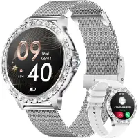 Mc star Smartwatch Damen mit Telefonfunktion, 1.32" Diamant Fitnessuhr Damen für IOS Android mit Schlafmonitor, Pulsuhr, Blutsauerstoff, Menstruationszyklus