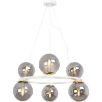 Light11 HOME Hängeleuchte Aura weiß-gold 6-flammig Glas Rauchgrau E14