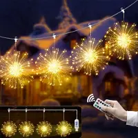 Rosikey 4er Hängend Feuerwerk Lichterkette, 480LED Led Lichter Feuerwerk mit Fernbedienung, Weihnachtsdeko Weihnachtsbeleuchtung Innen Fenster Deko
