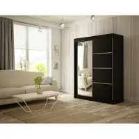 MargaretHadas24 Kleiderschrank Padwa 120 cm inklusive 2 Schiebetüren mit Spiegel Lieferung bis in die Wohnung Kleiderstange Garderobe Schrank Mehrzweckschrank Hochschrank Schlafzimmer (Farbe: schwarz)