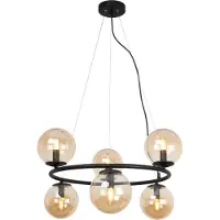 Light11 HOME Aura Schwarze Hängelampe 6 Flache Honigfarbige Lampenschirme E14