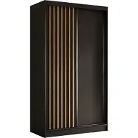 MargaretHadas24 120 cm Kleiderschrank Erika mit Lamellen ohne Spiegel inklusive 2 Schiebetüren Schwebetürenschrank (Farbe: schwarz, schwarz, Lamelle Artisan)