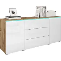 MINIO go for it , Kommode "VEVE", 150 cm, mit LED Beleuchtung, Wotan Eiche/Weiss Glanz Farbe