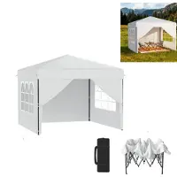 XINZI Pop-Up Pavillon 3x3m Faltpavillon, wasserdicht & UV-Schutz, Ein-Knopf-Schnellaufbau, 3-stufig höhenverstellbar, Weiß (mit 4 Seitenwänden)