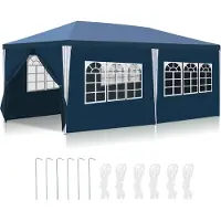 Fiqops Faziango Stabiles Partyzelt Pavillon mit verstärktem Eisenrohr, schneller Aufbau, für Garten & Party 3x6m Blau