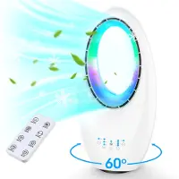 Zelurxx 3-in-1 Ventilator ohne Rotorblätter, leise, mit Fernbedienung, LED Stimmungslicht, 60° Schwenkung, Touch-Bedienung, Weiß