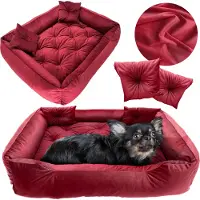 EDANTI Hundebett Hundekissen 135x100 cm Katzenbett Hundesofa Hundekorb Velour Rot