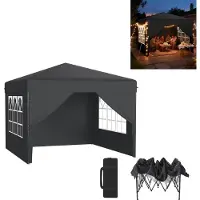 XINZI Pop-Up Pavillon 2.5×2.5m Faltpavillon, wasserdicht & UV-Schutz, Ein-Knopf-Schnellaufbau, 3-stufig höhenver, Anthrazit (mit 4 Seitenwänden)