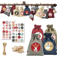 Mc star 24 Stück Adventskalender zum Befüllen, Filzbeuteln und Stoffbeutel, Adventskalender Zahlen Aufklebern, WeihnachtskalenderGeschenktüten Weihnachten