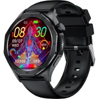 Douself ET480 Smartwatch, Sportuhr, 1,43-Zoll-Bildschirm, Fitness-Tracker, Bluetooth 5.2, mehrere Sportmodi, Silikonband, Schwarz