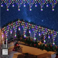 Rosikey Sterne Lichterkette Weihnachten Fensterdeko Lichtervorhang Weihnachtslichter Sternenvorhang 192 LED 8 Modi Für Party Fenster Garten Deko, 5M Bunt