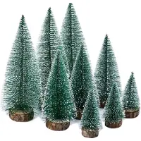 Mc star 9 Stück Mini Tannenbaum,Weihnachtsbaum Künstlicher, Weihnachtsbaum Schnee Klein mit Holzsockel,für Weihnachtsdeko/Tischdeko/Schaufenster,3Größen, 70% PVC, Grün
