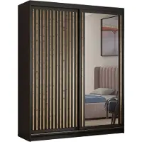 MRGROUP MR GROUP Kleiderschrank DART mit Lamellen Spiegel 100cm Schiebetüren Schwebetürenschrank Garderobe Wohnzimmer Schlafzimmer Lamelletüren schwarz, braun