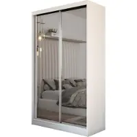 MargaretHadas24 150 cm Kleiderschrank Darix mit Spiegel inklusive 2 Schiebetüren Schwebetürenschrank (Farbe: weiß)