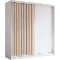 MargaretHadas24 200 cm Kleiderschrank Erika mit Lamellen ohne Spiegel inklusive 2 Schiebetüren Schwebetürenschrank (Farbe: weiß, weiß, Lamelle Artisan)