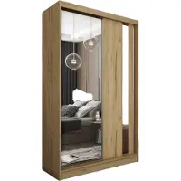 MargaretHadas24 120 cm Kleiderschrank Gabo mit Spiegel inklusive 2 Schiebetüren Schwebetürenschrank (Farbe: artisan)