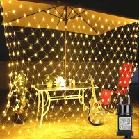 ROSNEK 1.5X1.5M 96LED Lichtervorhang Lichterkette 8 Lichtmodi Wasserdicht Weihnachtslicht Party Garten Lichternetz, Warmweiß