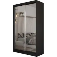 MargaretHadas24 120 cm Kleiderschrank Darix mit Spiegel inklusive 2 Schiebetüren Schwebetürenschrank (Farbe: schwarz)