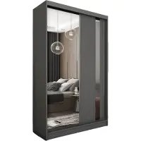 MargaretHadas24 120 cm Kleiderschrank Gabo mit Spiegel inklusive 2 Schiebetüren Schwebetürenschrank (Farbe: graphit)