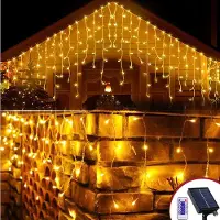 Rosikey 5M Warmweiß LED Solar Lichterkette Außen Wasserdicht Eisregen Eiszapfen Lichtervorhang mit Fernbedienung Innen Outdoor Garten Deko