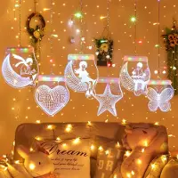 Rosikey Led Love Lichtervorhang Bunt, Weihnachten 3d Sterne Und Mond Lichterkette Mit Fernbedienung Timer/Speicherfunktion/5 Modi/Usb-Stecker, Weihnachtsdekoration Fensterdeko
