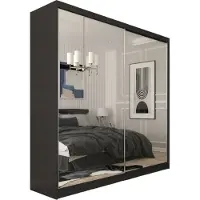 MargaretHadas24 200 cm Kleiderschrank Darix mit Spiegel inklusive 2 Schiebetüren Schwebetürenschrank (Farbe: schwarz)