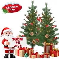XINZI 2x Mini Weihnachtsbaum 76 cm PE+PVC | 30 warmweiße LED, Tannenzapfen, Erdspieß | Kompakt für Tisch, Fensterbank – Typ C
