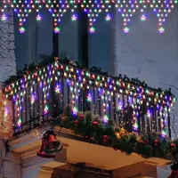 ROSNEK 5M LED Lichterkette mit Stern Lichtervorhang 8 Lichtmodi Weihnachtsbeleuchtung für Weihnachten Zaun Wand Party Deko, Bunt