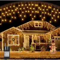 ROSNEK 5m 200 LED Eisregen Lichterkette 8 Beleuchtungsmodi 31V Lichtervorhang Wasserdicht mit Timer für Innen Weihnachten Party Hochzeit Deko