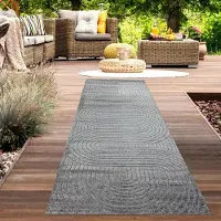 Carpetia Moderner Outdoor Teppich Wetterfest Terrasse Balkon Boho-Style hochwertig pflegeleicht Anthrazit Größe - 80 x 250 cm