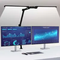 ROSNEK LED Schreibtischlampe 24W Klemmbar 95cm Doppelkopf Dimmbar 5 Farbtemperatur Augenschutz Büro Tischlampe mit Schwenkarm Tageslichtlampe