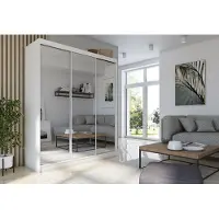 MargaretHadas24 180 cm Kleiderschrank Darix mit Spiegel inklusive 3 Schiebetüren Schwebetürenschrank (Farbe: weiß)