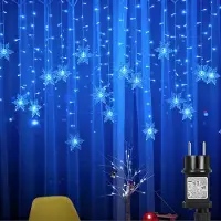 ROSNEK 94 LED Schneeflocke Lichterkette Lichtervorhang Wasserdicht Weihnachten Garten Party Dekoration, Blau