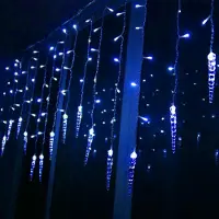 ROSNEK 3.5m 96LED Eiszapfen Lichterkette Blau Lichtervorhang Wasserdicht Innen Party Garten Weihnachten Deko