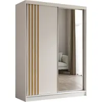 MargaretHadas24 160 cm Kleiderschrank Neli mit Lamellen und Spiegel inklusive 2 Schiebetüren Schwebetürenschrank (Farbe: weiß, weiß, Lamelle Artisan)