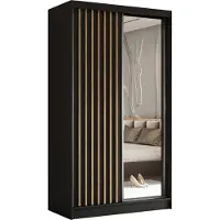 MargaretHadas24 120 cm Kleiderschrank Erika mit Lamellen und Spiegel inklusive 2 Schiebetüren Schwebetürenschrank Kleiderstange Garderobe Lieferung bis in die Wohnung (Farbe: schwarz, schwarz, Lamelle Artisan)