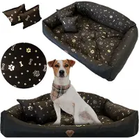 EDANTI Hundebett Katzenbett 130x105 Cm Shell Hundekissen Hundesofa Hundekorb Hundecouch Sofa Knochen Gold