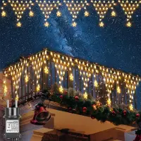 Rosikey 5x0.6M LED Lichtervorhang Weihnachten Sterne Lichterkette Fenster Weihnachten Warmweiß Sternenvorhang 8 Modi Weihnachtsbeleuchtung Party Garten Deko