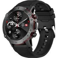 Douself ELF3 Smart-Sportuhr, 1,39-Zoll-TFT-Voll-Touchscreen/IP67 wasserdicht/mehrere Sportmodi/Nachrichtenanruf/Sitzungserinnerung/Fernfotoaufnahme, Schwarz, Vinyl