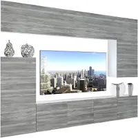 Belini Wohnwand Vollausstattung Wohnzimmer-Set Moderne Schrankwand mit LED-Beleuchtung Weiß Glänzend Anbauwand TV-Schrank Glamour Holz Matt