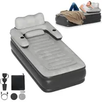 UISEBRT Einzelbett Aufblasbare Luftmatratze mit Rückenlehne, durchstichfestes PVC, beflockte Oberfläche, abnehmbare Luftpumpe, ideal für Camping, Reisen und Gäste