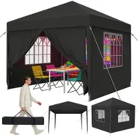 UISEBRT 3x3 m Anthrazit Partyzelt, Gartenpavillon mit Seitenteilen & Fenstern, UV-Schutz, Outdoor Festzelt für Events